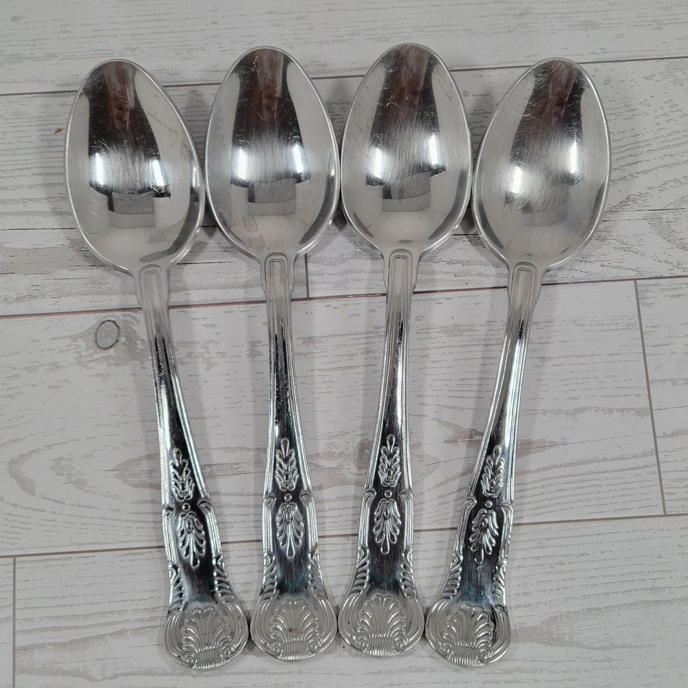 Reed & Barton Select Kings Pattern Stainless Spoons Set of 4 Silver Shell Scroll